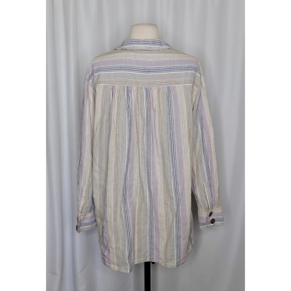 FREE PEOPLE High Tide Multi Stripe Button Down Top Shirt Purple Night Small - Picture 7 of 11